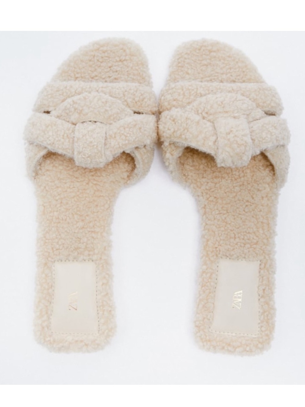 PREOWNED ZARA CREAM FAUX SHEARLING SIDE SANDALS 6